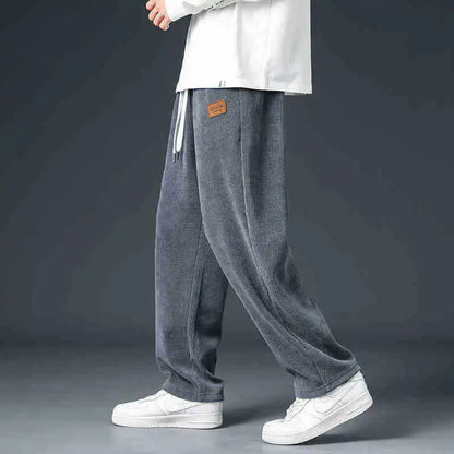 Winter Thick Warm Corduroy Sweatpants Men Fleece Liner Drawstring Straight Loose Track Pants Male Casual Fleece Thermal Trousers