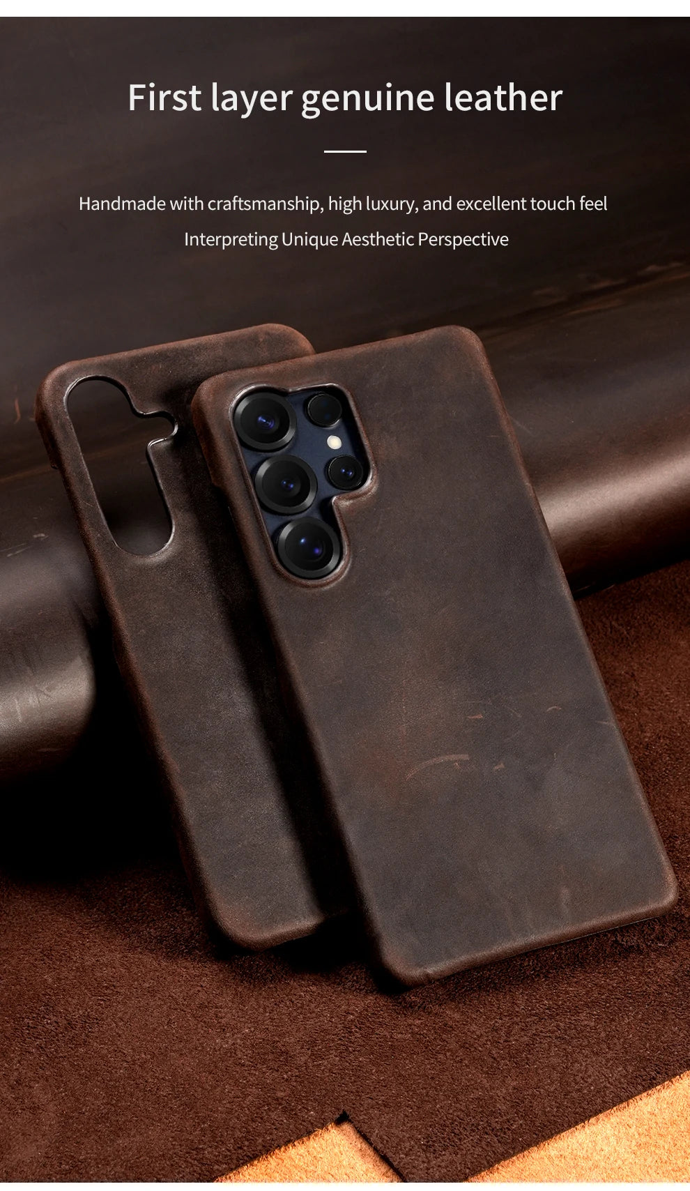 Samsung Leather Phone Case – Genuine Cowhide Magnetic Phone Cover for S24 S25 Ultra