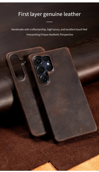 Samsung Leather Phone Case – Genuine Cowhide Magnetic Phone Cover for S24 S25 Ultra