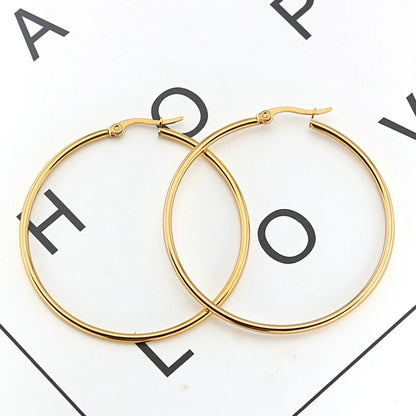 30-80mm Big Simple Classic Hoop Earrings For Women Girls Circle Stainless Steel Earrings Gold Silver Color Round Earings Gift
