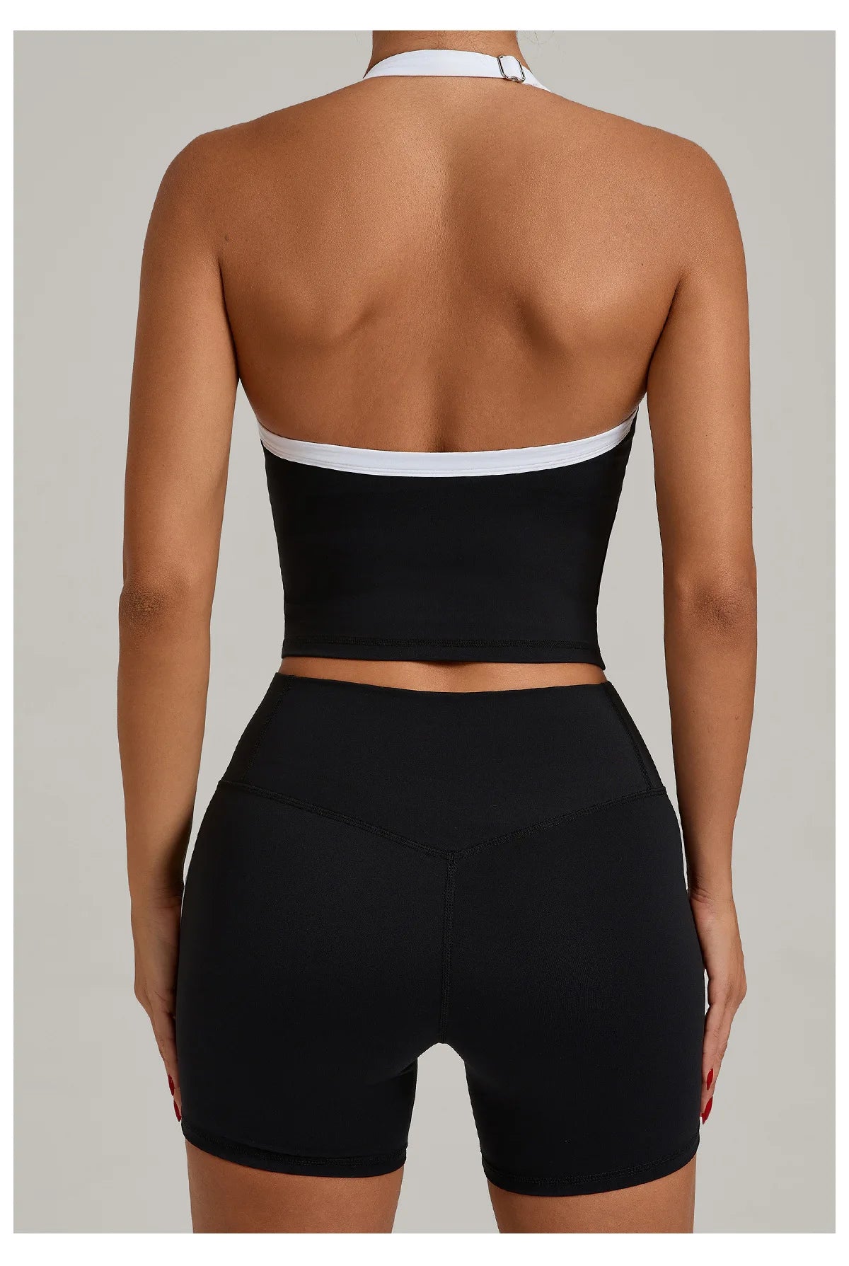 Fashion Patchwork Skinny Shorts Set Gym Women Workout Clothing Summer Sleeveless Backless Fitness Sport Suit Women Sportwear Red