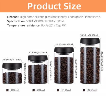 Vacuum-Sealed Glass Storage Jar – Coffee Bean, Grain & Tea Canister