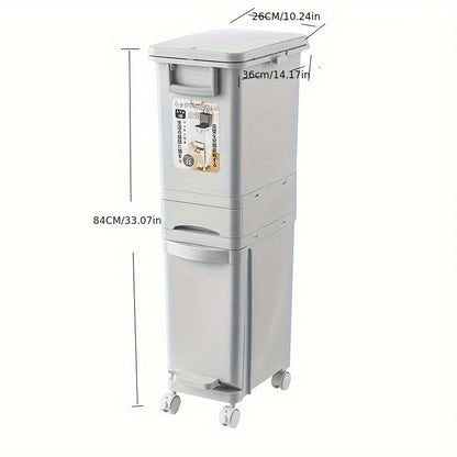 Large Dual-Compartment Trash Can - Durable Plastic Bin for DryWet Separation