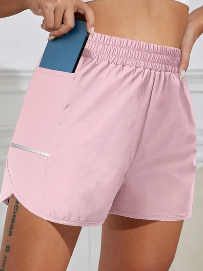 Women's Sports Shorts – Elastic Waist with Phone Pocket & Reflective Strips