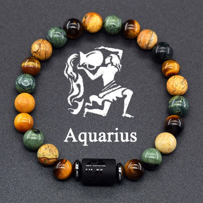 12 Zodiac Constellation Signs Bracelets for Men Women Real Natural Tiger Eye Stone Bead Bracelet Leo Taurus Charm Couple Jewelry