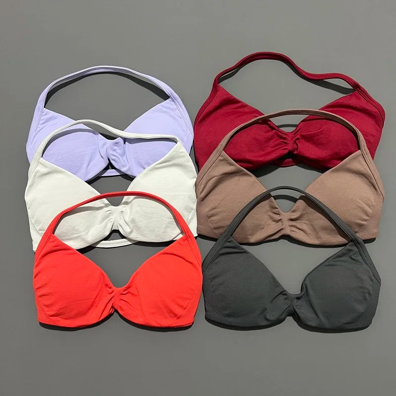 Impact Sports Bra - High Support Strappy Halter Bra With Removable Pads