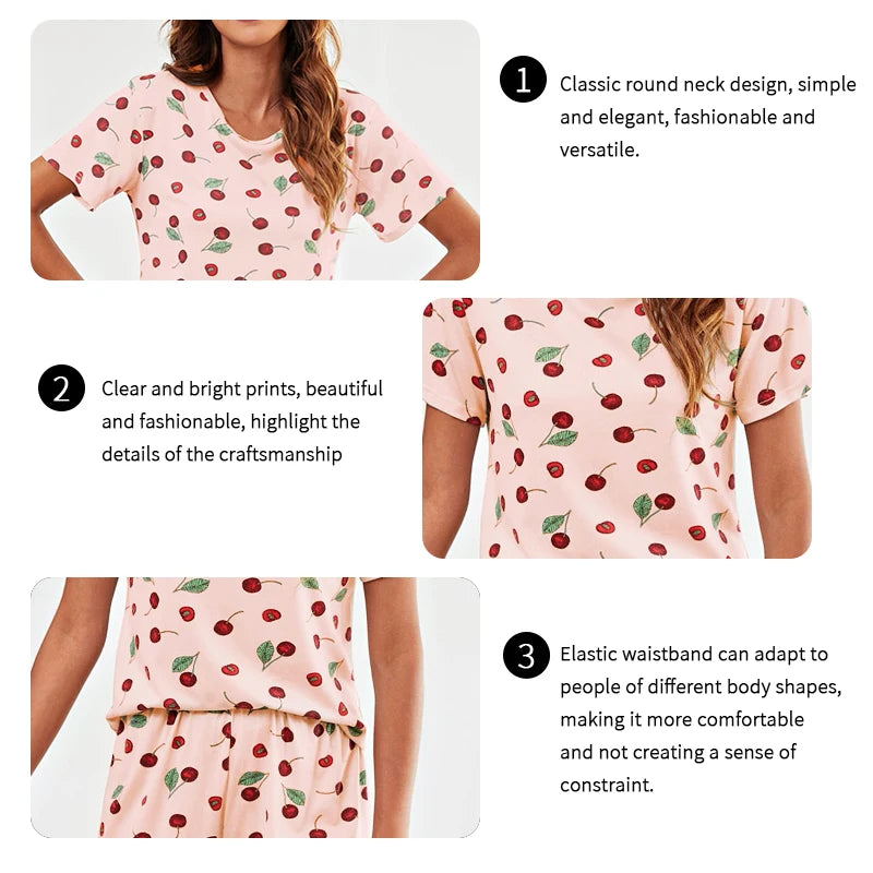 Women's Pajamas Set Spring Autumn New Short Sleeve Trousers Sleepwear Casual Flower Print Pajamas Woman Home Clothes Pyjama Suit