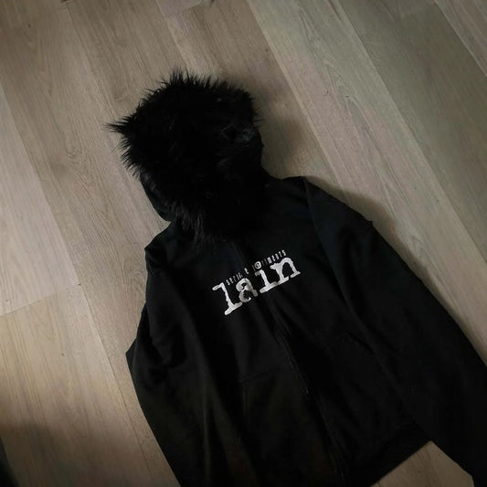 Personalized Printed Sweater Long Sleeve Fur Collar Pullover Hoodie Vintage Coat Street Trendy Coat Women INS style