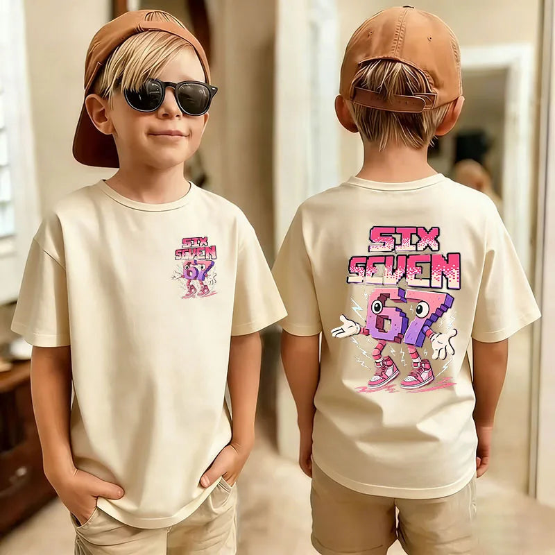 Cute Funny Six Seven Italian Brainrot 67 Number Graphic Print T-Shirt Boy/Girl Summer Short Sleeved Kids Tshirt Top Fan Gifts