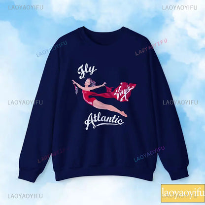 Fly Atlantic Princess Diana Sweatshirt Retro 80s Sporty Crewneck Winter Clothes Women Aesthetic Sweaters Casual Long Sleeve Tops
