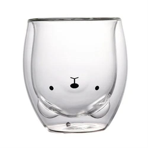 Double Wall Glass Mug - Cute Animal Drinkware | Insulated Borosilicate Cup