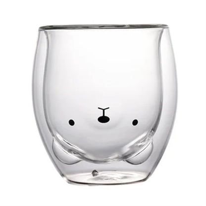 Double Wall Glass Mug - Cute Animal Drinkware | Insulated Borosilicate Cup
