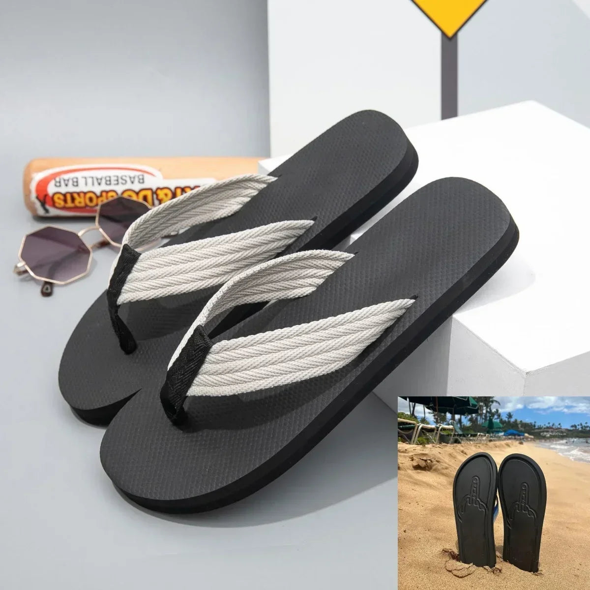 Quick- Dry Hidden Middle Finger Slippers Figure with Legs Flip Flops Parody Middle Finger Beach Summer Comfort Non Slip Sandal