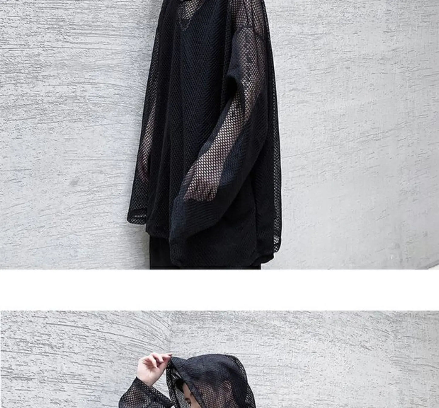 2024 Summer Dark Hollowed Out Mesh Hoodies T-shirt For Men Women Long Sleeves Loose Hooded Mesh Transparent Shirts