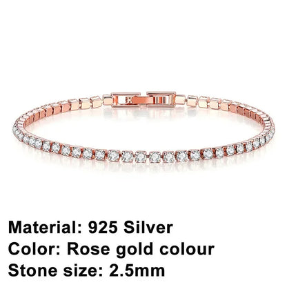 925 Sterling Silver Rose Gold Tennis Bracelet Sparkling Crystal Cubic Zirconia Hip-Hop Luxury Women's Jewelry Surprise Gift