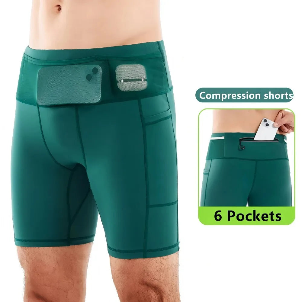 Summer New  Men's 3.0 Multipocket Compression Shorts Quick Dry Marathon Running Jogging Cycling Fitness Exercise Tight Shorts