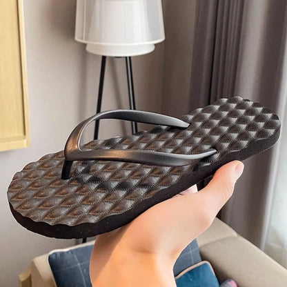 Simple Solid Color Flat Soled Slippers Massage Lingge Platform Flip Flops Beachwear EVA Home Slides Sandals Beach