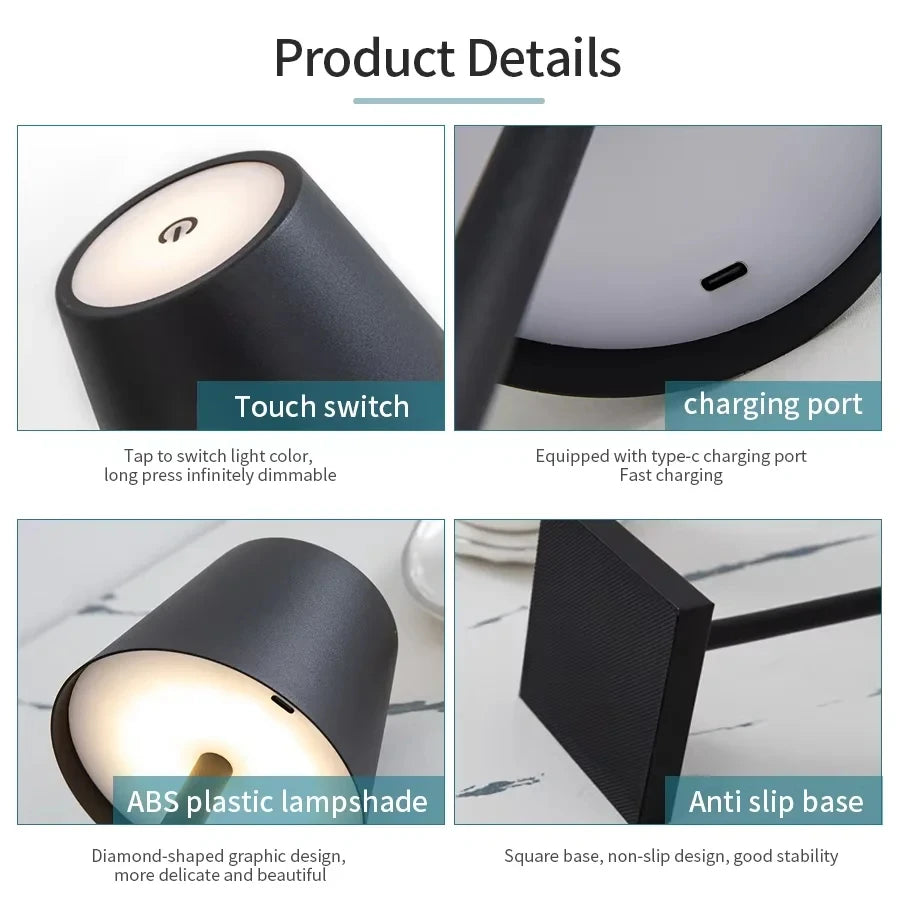Wireless Touch LED Table Lamp - 3-Level Dimming for Bedroom Dining Room Bar and Desk - ZOOMNSTORE