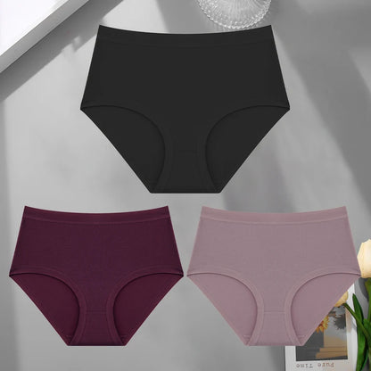 FINETOO 3Pcs/Set Seamless Cotton Panties Women Solid Color High Rise Elastic Briefs Female Soft Comfortable Breathable Underwear