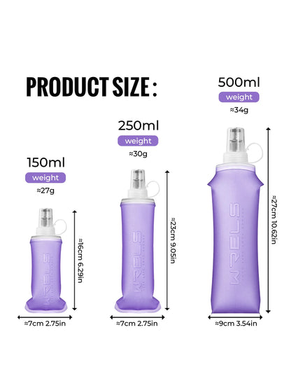 WRELS Soft Water Bottle Collapsible Soft Flask TPU Running Water Bottle Foldable Water Bag BPA-Free Sports Soft Water Flask