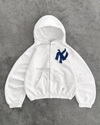 Y2K Harajuku Fashion Letter Pattern Printed Hooded Sweatshirt Hip Hood Casual Loose Men and Women Oversized Zipper Sweatshirt