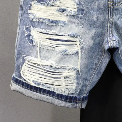 Men's Denim Shorts – Slim Fit Casual Knee Length Pants With Ripped Patch Detail
