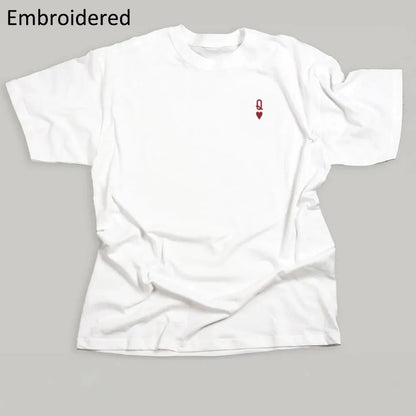 Queen of Hearts Letter Embroidered T Shirts Female White Loose Cotton Tops Tees Summer Short Sleeve Casual Shirt Women