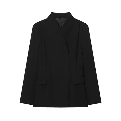 Women's Casual Blazer - Autumn Long Sleeve V Neck Double Breasted Jacket With Pockets