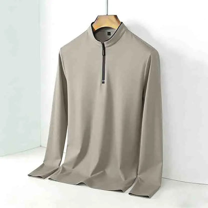 Fashion Men's Stand Collar Half Zip Long Sleeve Shirt Comfortable Casual Top Versatile Daily Wear Slim Fit Pullove