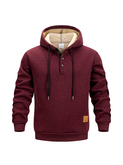 Men's Winter Hoodie - Thick Fleece Sweatshirt With Adjustable Drawstring Hood