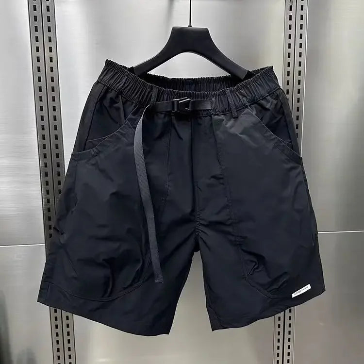 2025 Men's Large Pocket Waistband Work Shorts Summer Thin New Loose Straight Half Middle Pants