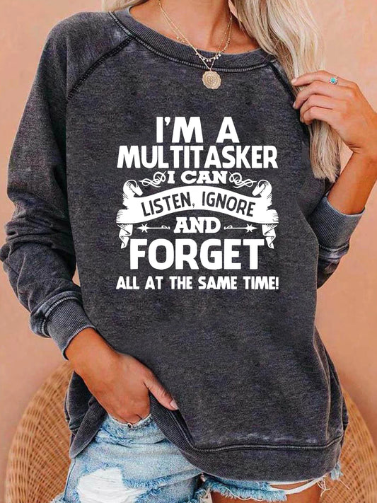 I'M A MULTITASKER I CAN AND FORGET Print Women Sweatshirt Long Sleeve Casual Crew Neck Top Women Clothes for Fall & Winter