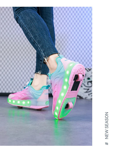 Children Roller Skate Shoes - LED Light Sneakers with USB Charging & Durable TPR Outsole