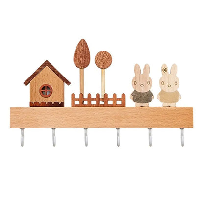 Charming Solid Wood Key Hook Rack - Punch-Free Wall Mount Storage For Keys, Coats & Towels - Perfect Home Decor Accessory
