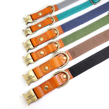 Nylon Custom Dog Puppy Collar Leash Set Personalized Genuine Leather Pet Nameplate ID Tag Accessories Collars Pet Products Perro