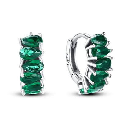 MISEFF Real 925 Sterling Silver Earring Gradual Change Green Blue Colored Zircon Hoop Earrings Engagement Wedding Jewelry Gifts