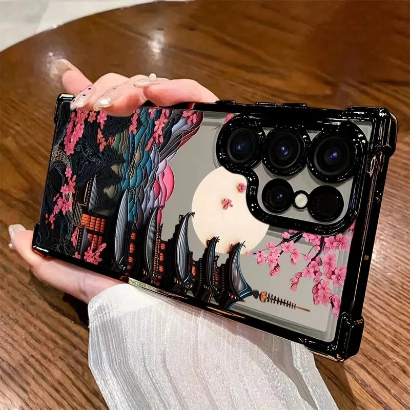 Japanese-Style Ancient House Airbag Phone Case for Samsung Galaxy S26 S25 S24 Ultra S23 S22 Plus S21FE A56 A55 A54 A53 A35 Cover