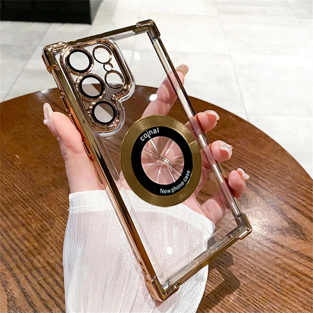For Magsafe Plating Clear Cases For Samsung Galaxy S26 S25 S24 S23 Ultra S22 Plus S21 FE A36 A35 A34 A55 A54 A53 Magnetic Cover