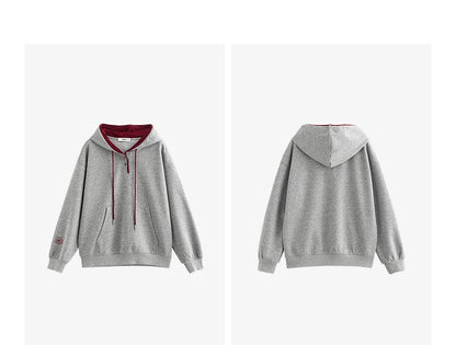 TOYOUTH Women Hoodies Sweatshirt 2025 Autumn New Contrasting Color Embroidery Splicing Hooded Pullover Tops