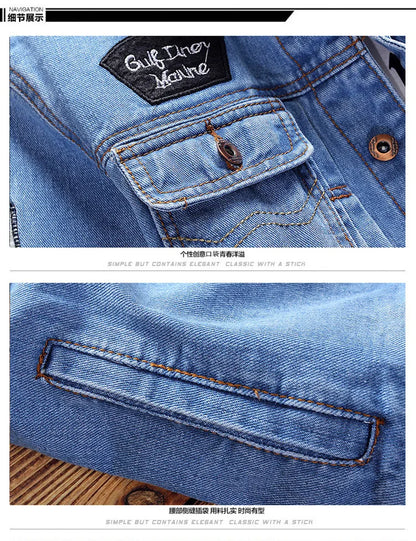 Spring Autumn New Fashion Men's Loose Jeans Jacket Casual American Stand Collar Denim Coats Plus Size Men Trendy  Streetwear