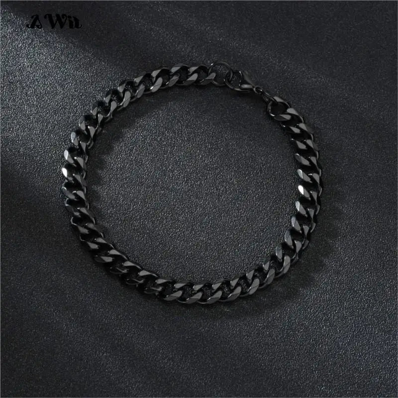 Awit Mens Simple 3-11mm Stainless Steel Curb Cuban Link Chain Bracelets for Women Unisex Wrist Jewelry Gifts