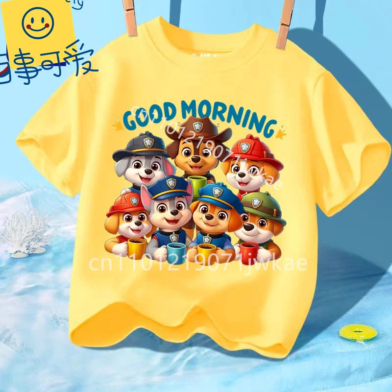 Paw Patrols Girl Boys T Shirt Cartoon Skye Short Sleeve Tops Summer Kids Korean Clothes Baby Casual Tees Cute Birthdays Gifts