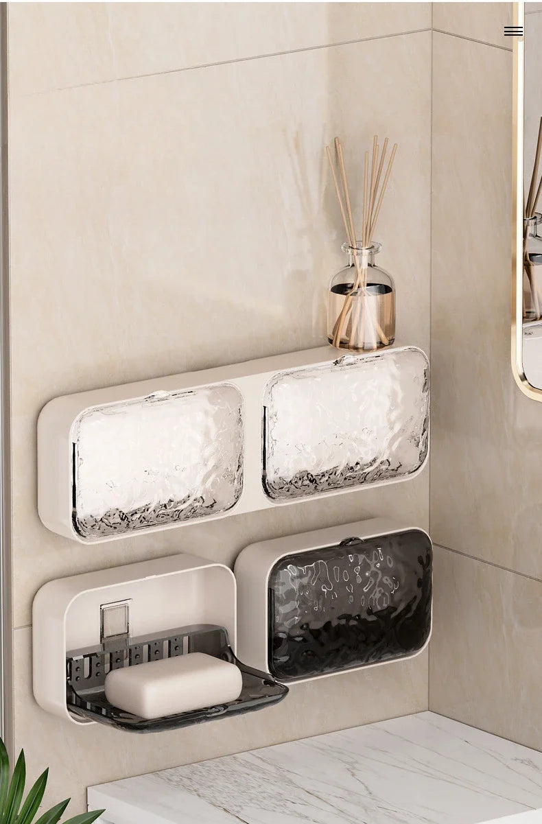 Bathroom Soap Holder Free-Punching Wall Mounted Soap Sponge Holder Organizer Double Drainage Soap Dish Bathroom Accessories