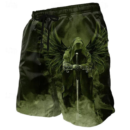 3d angel god print men's swimsuit street hip hop punk casual shorts men summer swim shorts drawstring casual shorts