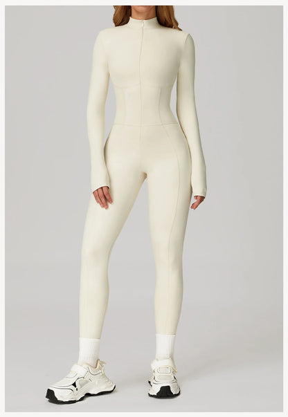 Velvet Yoga Jumpsuit – Women's Fitness Set | Long-Sleeved Push-Up Activewear