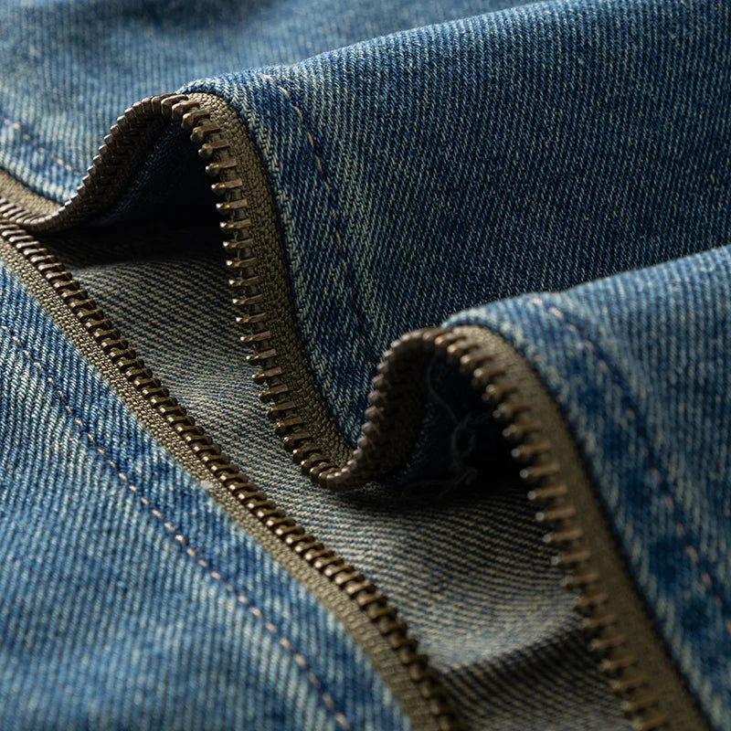 Men's Casual Non-Stretch Denim Jacket High Street Style Zipper Loose Workwear Jacket Plus Size Trendy Streetwear Top