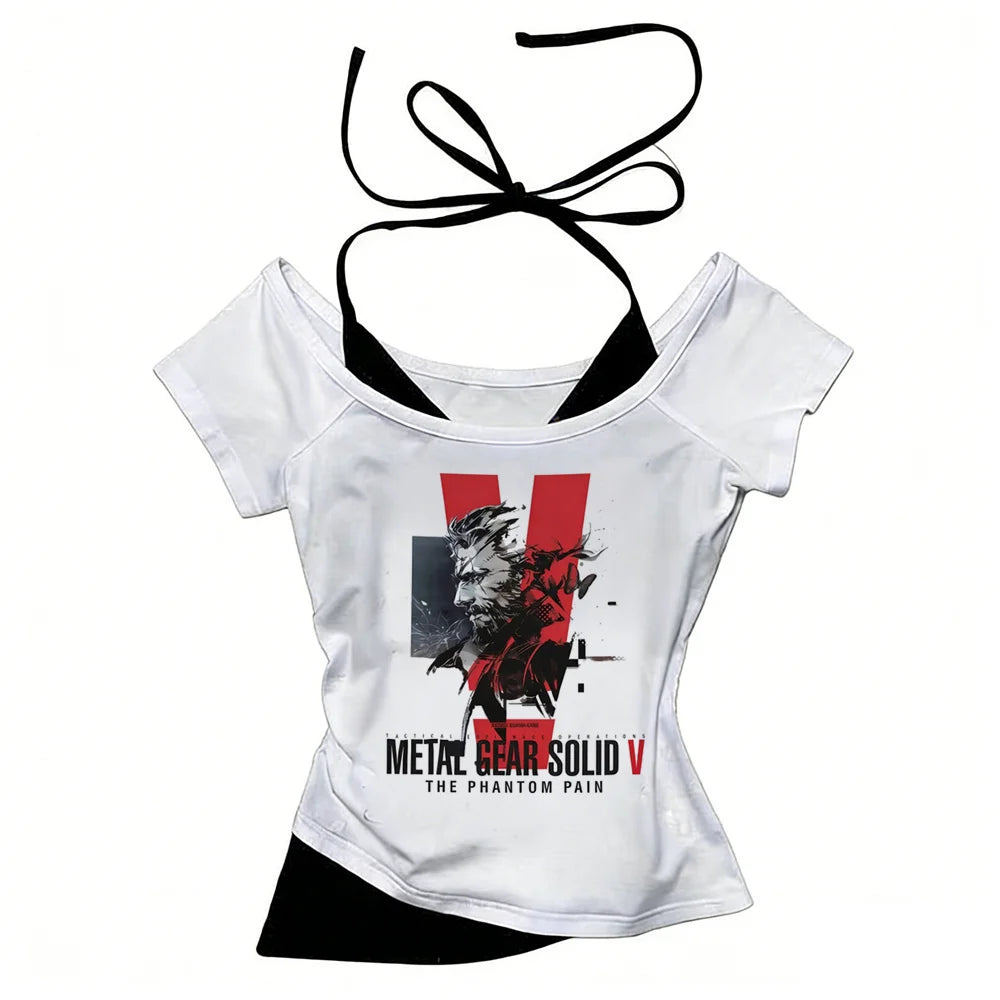 Metal Gear Solid top tees teen 2000s hip hop Gothic Graphic University t-shirt Gothic Trendy Psychedelic aesthetic Pastel