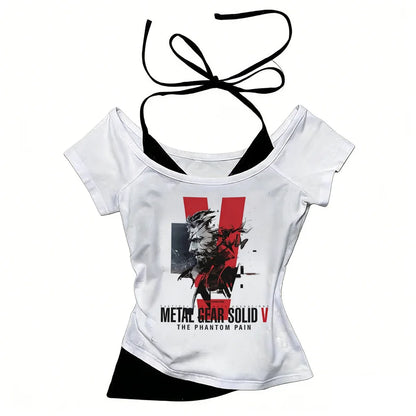 Metal Gear Solid top tees teen 2000s hip hop Gothic Graphic University t-shirt Gothic Trendy Psychedelic aesthetic Pastel