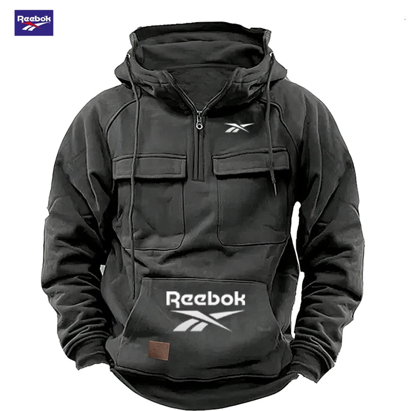 2026 Reebok Logo Multi-Pocket Design Hoodie - The Top Choice for Fashionable Autumn and Winter, a Semi-Zippered Hooded Comforta
