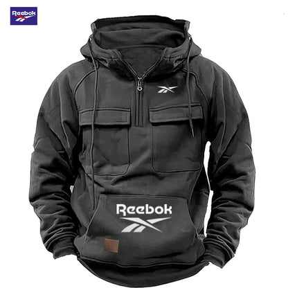 2026 Reebok Logo Multi-Pocket Design Hoodie - The Top Choice for Fashionable Autumn and Winter, a Semi-Zippered Hooded Comforta